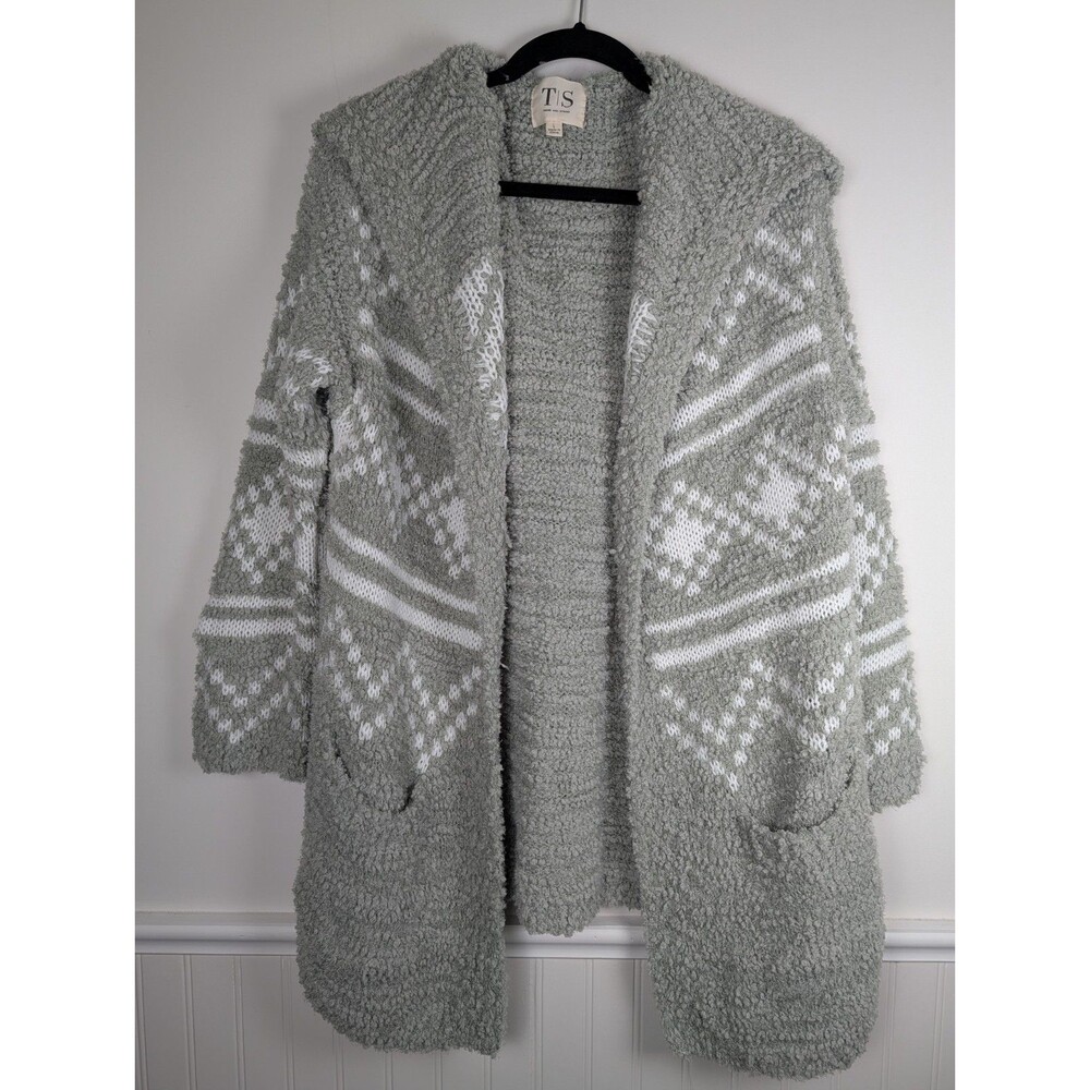 Twine And String Chenille Open Cardigan Green Size Large Soft Pockets Hooded